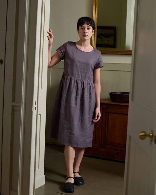No.15 Linen Day Dress in Plum Truffle