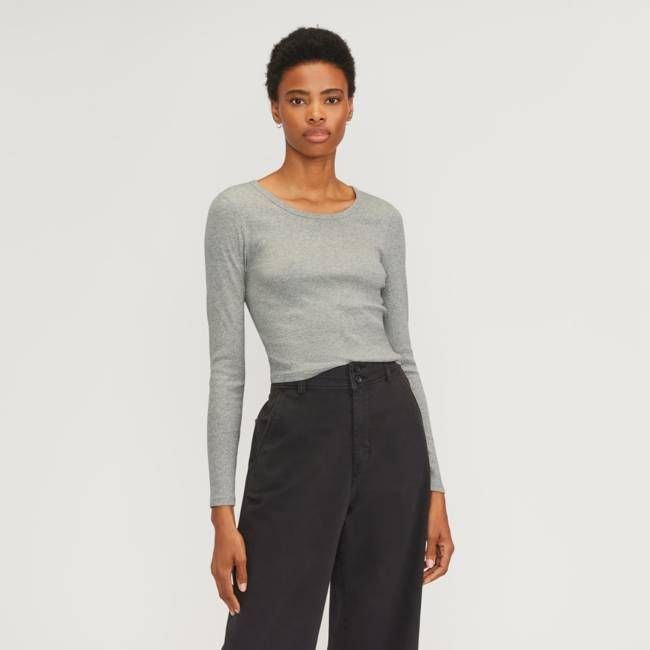 The Supima® Micro Rib Cropped Long-Sleeve Crew |  Heathered Grey