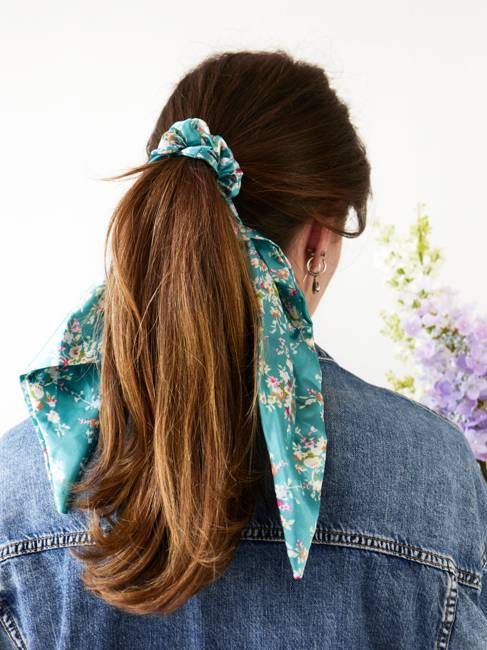 Teal Satin Scarf Scrunchie