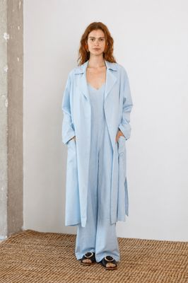 Organic Cotton Trench Coat in Pale Blue - ARCHIVE SALE