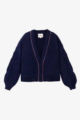 Frida Chunky Knit Cardigan, Midnight Navy