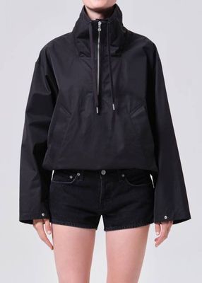 Lydia Nylon Popover Anorak in Black