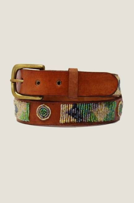 Toto Leather Belt | Green/Beige