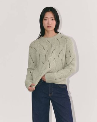 The Pointelle Sweater in Cloud | Seagrass