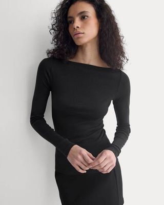 Tissue Boatneck Top | Black