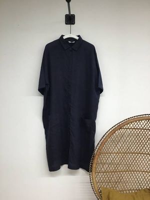 Natasha-May Linen Dress in Navy L Preloved