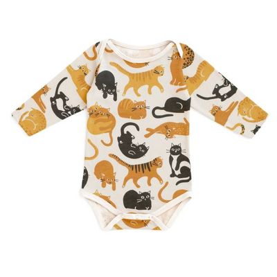 Long Sleeve Snapsuit - Cat Friends Gold & Yellow