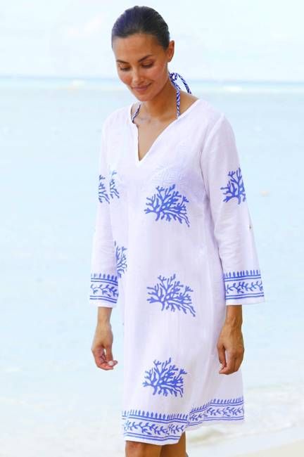 Guadalupe Short Tunic | White/Cobalt Blue