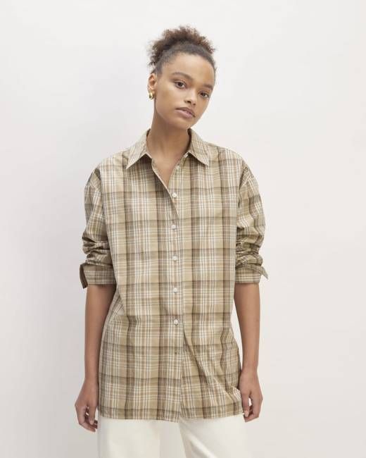 The Supima® Cotton Boyfriend Shirt | Pale Khaki Plaid