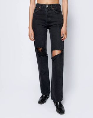 High Rise Loose - Washed Black with Rips