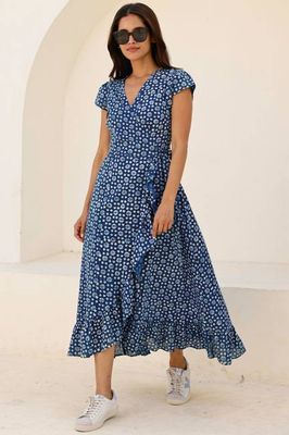 Demi Organic Cotton Wrap Dress | Navy