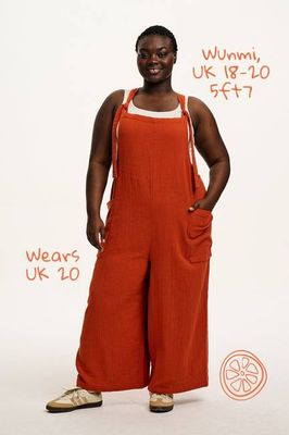 Rudy - Cotton Gauze Dungarees in Terracotta Orange