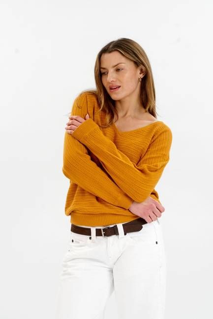 PIA Organic Cotton Pointelle Jumper - Mustard