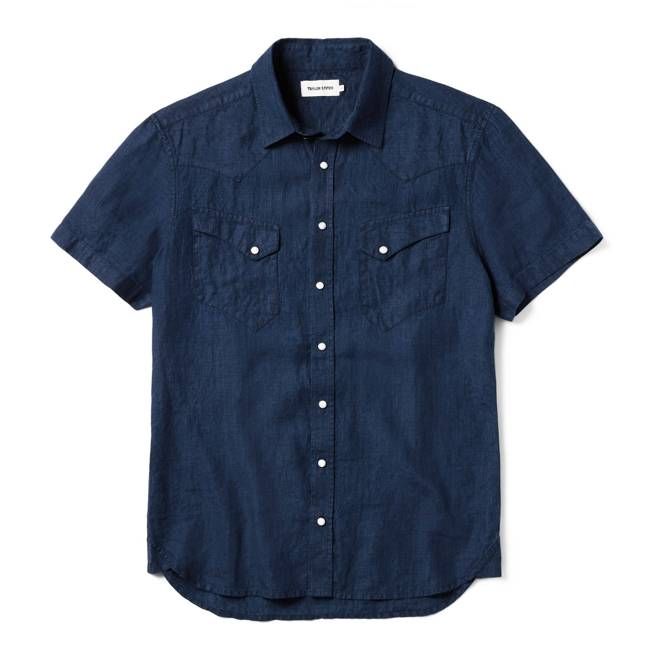 The Short Sleeve Western in Indigo Linen