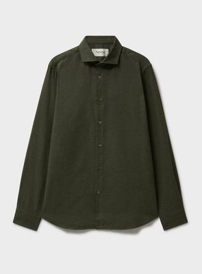 Recycled Italian Flannel Green Cut Away Collar Shirt
