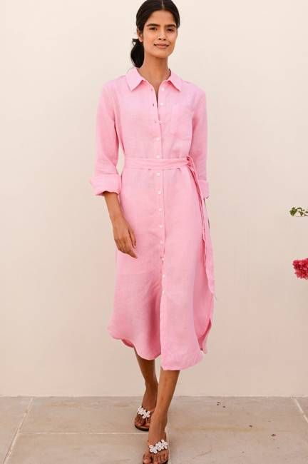 Kelly Linen Shirt Dress | Baby Pink