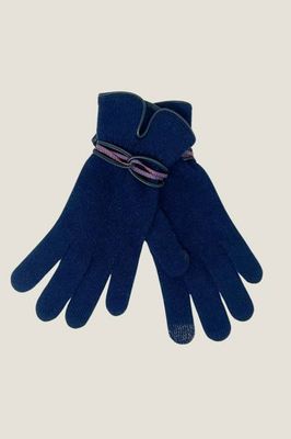Touchscreen Wool & Cashmere Blend Gloves | Navy/Red