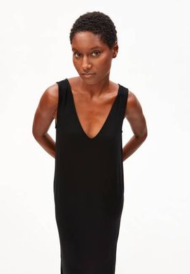 SLEEVELESS JERSEY MIDI DRESS | black