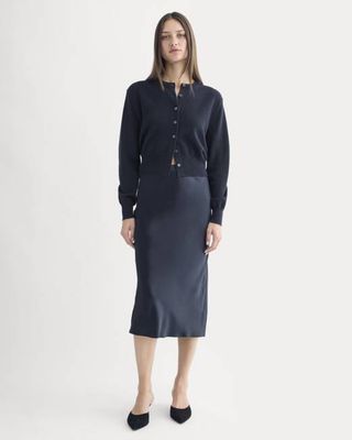 Slip Skirt in Silk Charmeuse | Navy