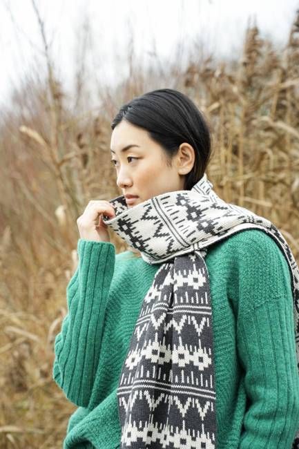 Janie-Sue Organic Cotton Knitted Scarf in Ecru Marl