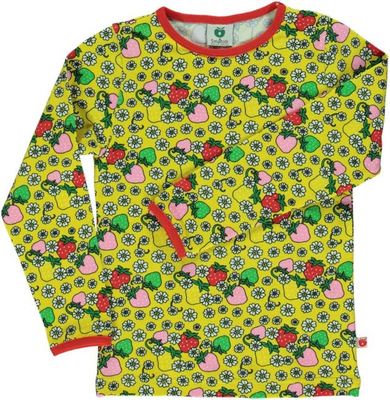 Long-sleeved blouse with strawberries and flowers