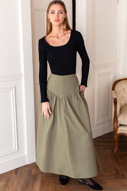 A Line Maxi Skirt - Laurel Green