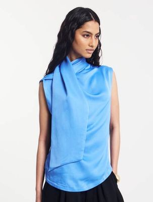 Arlo Drape Scarf Back Top in Cornflower