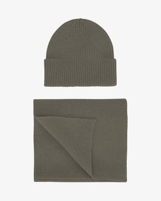 Merino Wool Beanie & Scarf - Dusty Olive