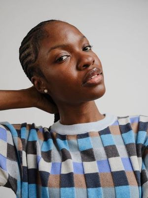 Anni Grid Plaited Tee - Jetstream