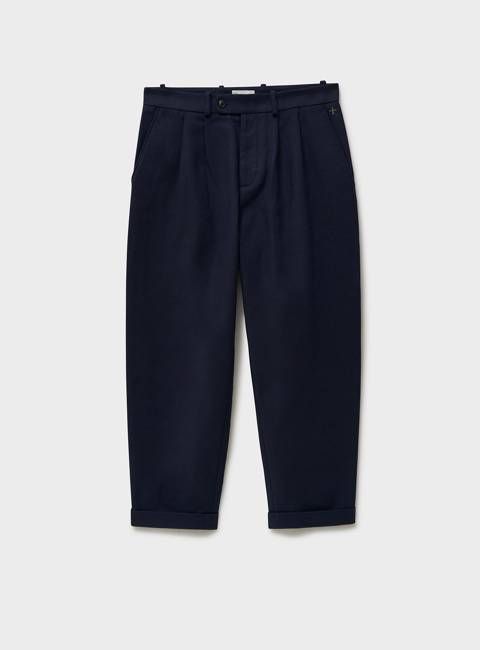 Recycled Twill Navy Pleated Trouser