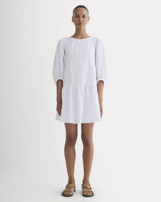 The Gauze Puff-Sleeve Mini Dress | White