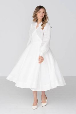 Darcy – Linen Wrap Dress with Ruffled V-Neckline