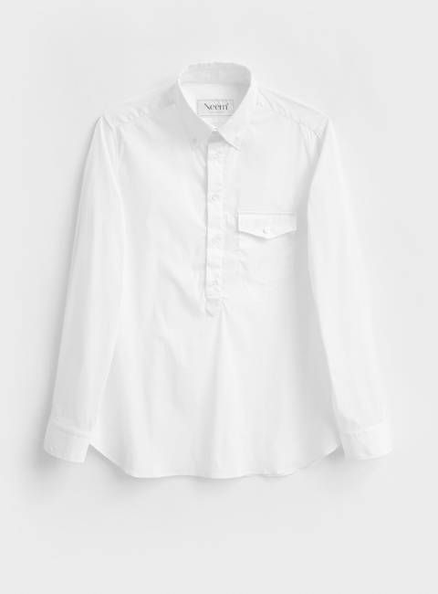 Recycled Italian White Oxford Modern Button-down Collar Popover Shirt