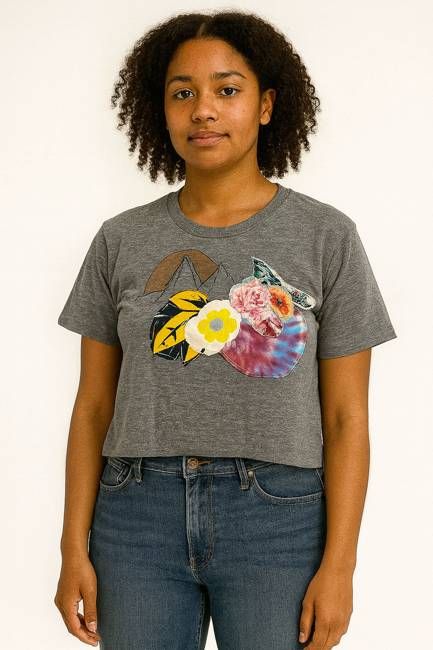 Gray Rocky Mountain Patchwork Constance Wilde Upcycled Short Sleeve Top