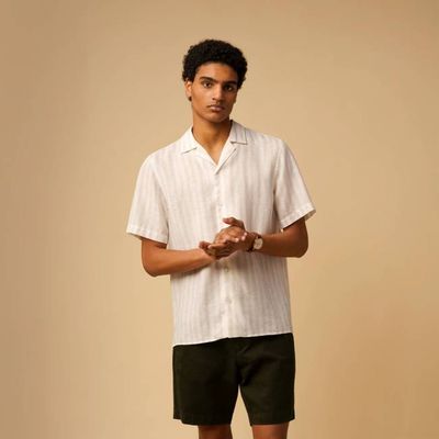 CAMP-COLLAR STRIPE LINEN