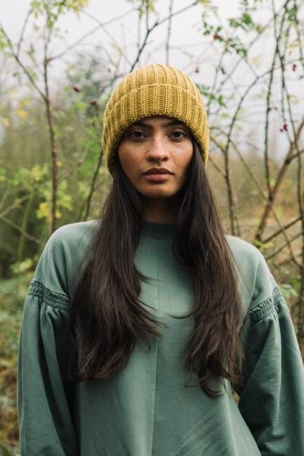 Hilda Organic Cotton Knitted Hat in Chartreuse