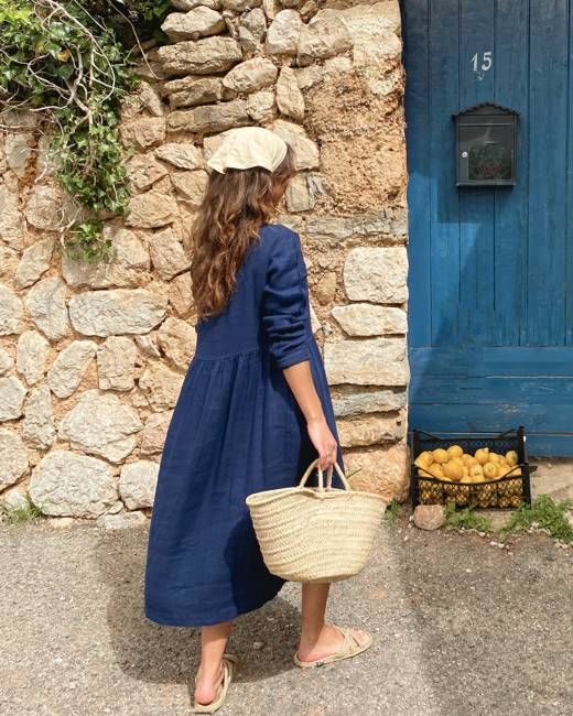 Gigi - Linen Blend Dress in Dark blue