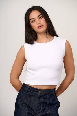 Rue - Geripptes Tanktop aus Baumwolle in Weiß