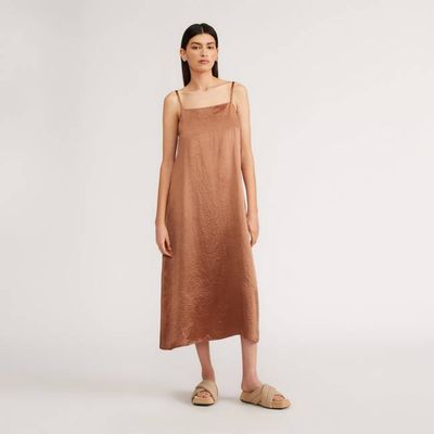 The Satin Square-Neck Slip Dress | Carob Brown