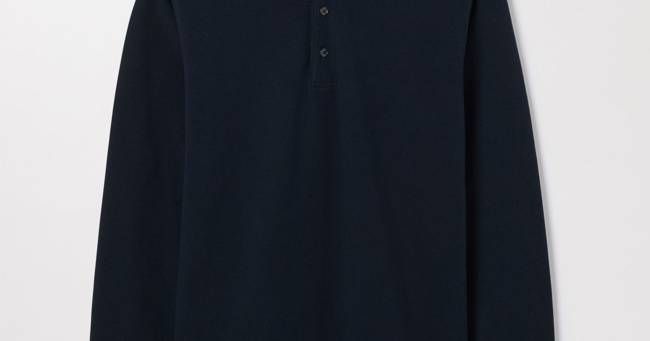 Dark Navy Long Sleeve Pique Polo | Organic Cotton | Asket