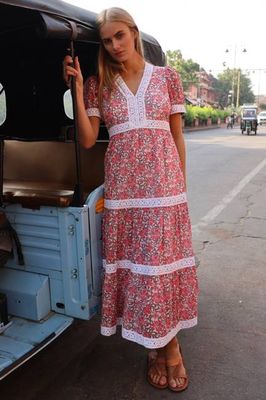 Enny Organic Cotton Short Sleeve Dress | Grey/Pink