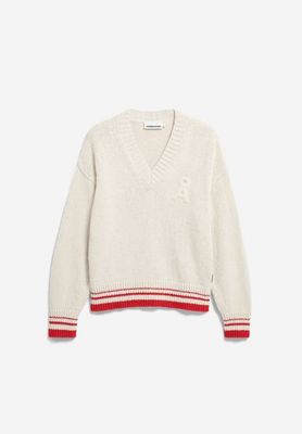 ICONIC Å COLLEGE KNIT SWEATER | oatmilk-mars red