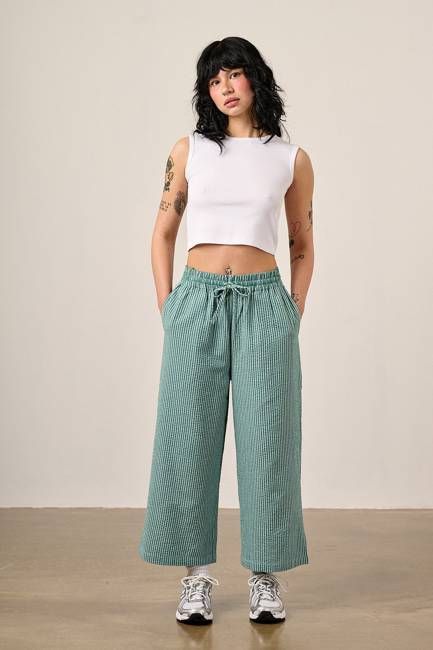 Chuck - Cotton Trousers in Teal Stripe