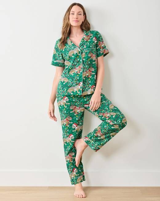 Very Merry Bagheera - Lightweight Flannel Short Sleeve & Long Pants Set - Mistletoe