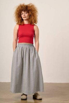 Clara - Cotton Maxi Skirt in Navy Stripe