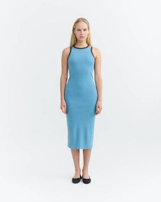 Doechi blue slim back slit dress