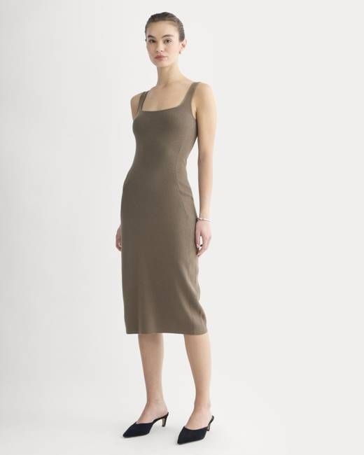 Knit Square-Neck Midi Dress | Deep Taupe