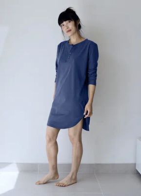 mayar button down nightshirt / midnight blue — Noctu