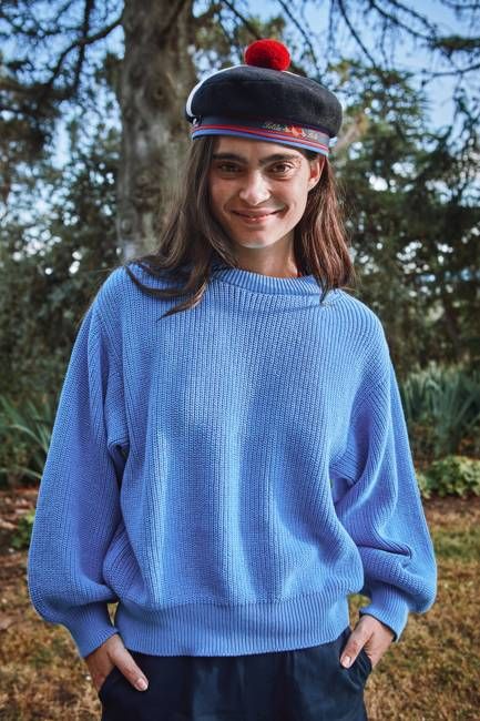 CLEMENTINE Batwing Sweater in Organic Cotton - Cyan Blue