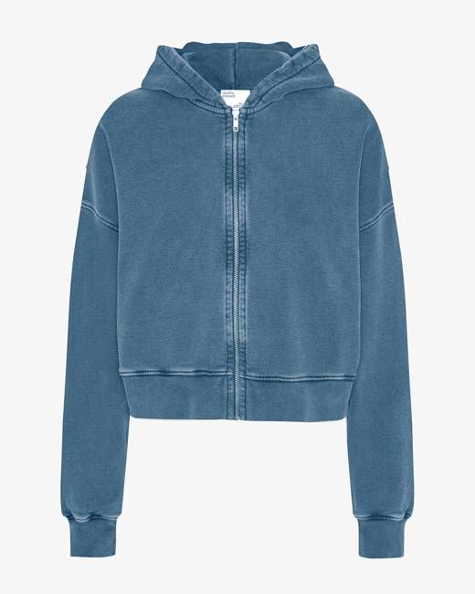 Organic Crop Zip Hood - Faded Indigo
